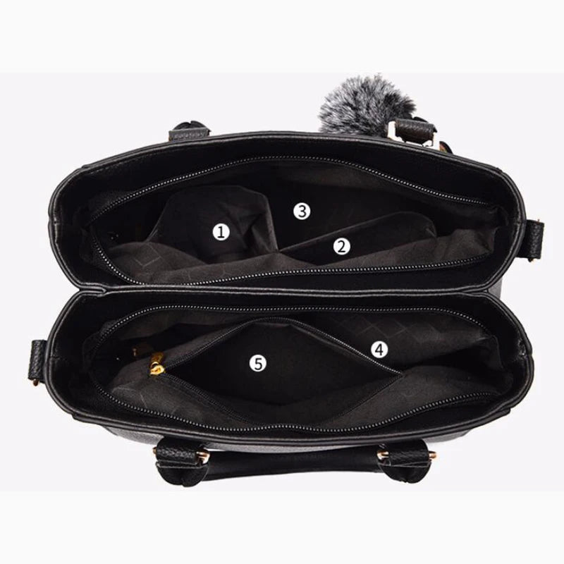 Stickerei Messenger Bags Damen Lederhandtaschen Taschen für Damen Sac a Main Damen Haarball Handtasche