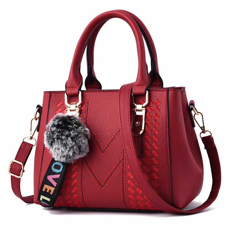 Stickerei Messenger Bags Damen Lederhandtaschen Taschen für Damen Sac a Main Damen Haarball Handtasche
