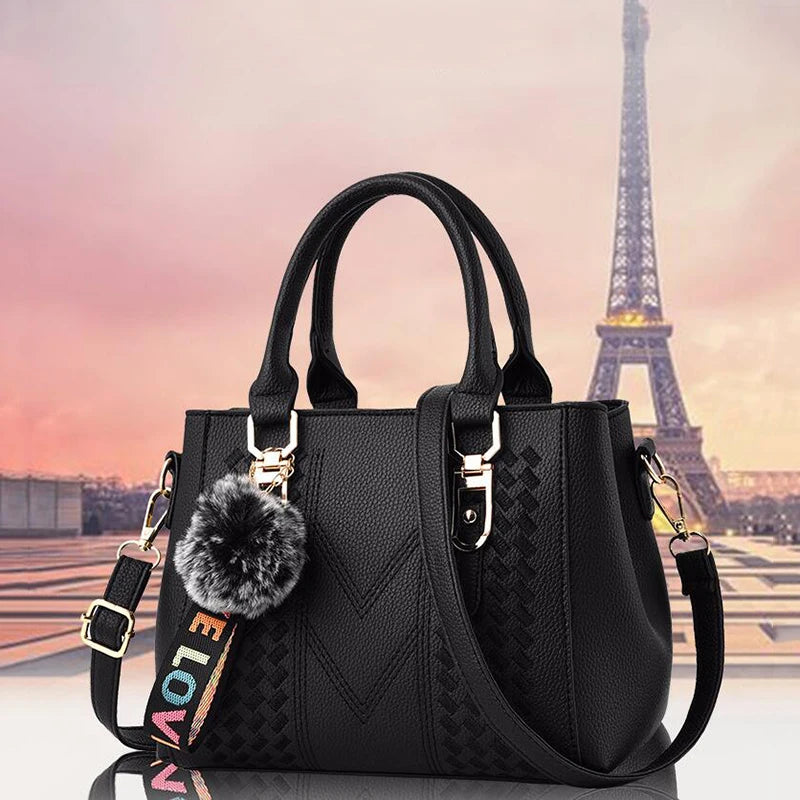 Stickerei Messenger Bags Damen Lederhandtaschen Taschen für Damen Sac a Main Damen Haarball Handtasche