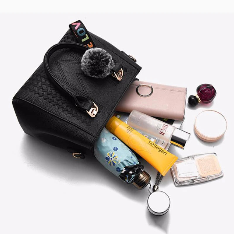 Stickerei Messenger Bags Damen Lederhandtaschen Taschen für Damen Sac a Main Damen Haarball Handtasche