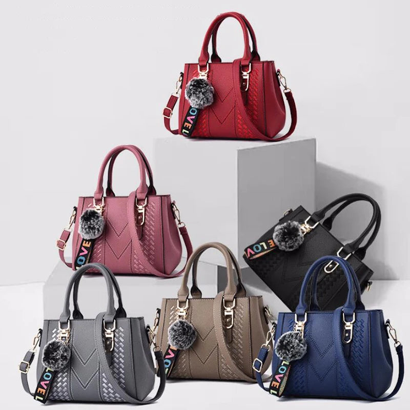 Stickerei Messenger Bags Damen Lederhandtaschen Taschen für Damen Sac a Main Damen Haarball Handtasche
