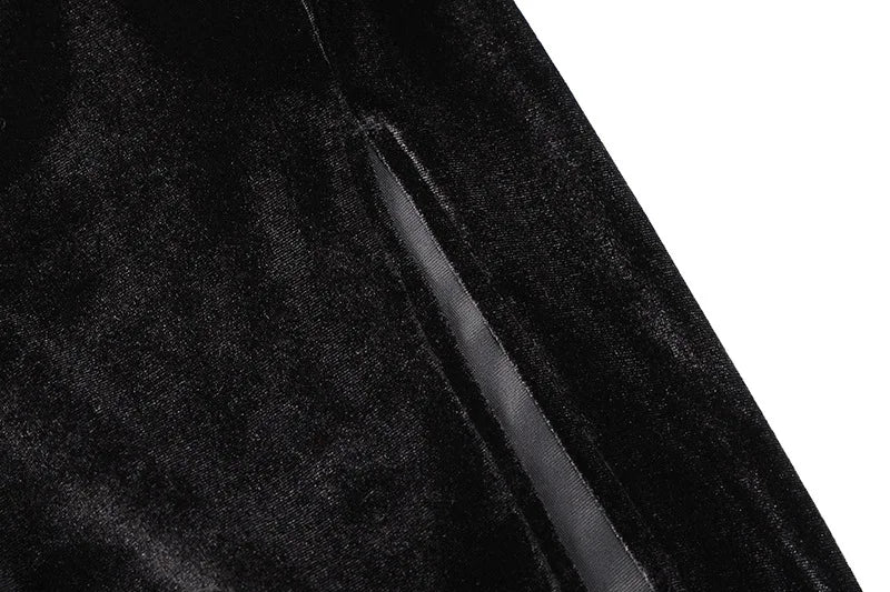 Herbst Winter Frauen Feste Samt Langarm Geraffte Midi Kleid Seite Slit Bodycon Sexy Streetwear Partei Elegante Club