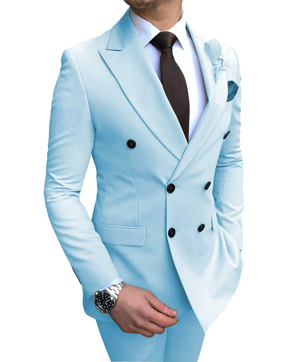 2024 Neuer beigefarbener Herrenanzug, 2-teilig, zweireihig, Reverskragen, flach, schmale Passform, lässiger Smoking für Hochzeit (Blazer + Hose)