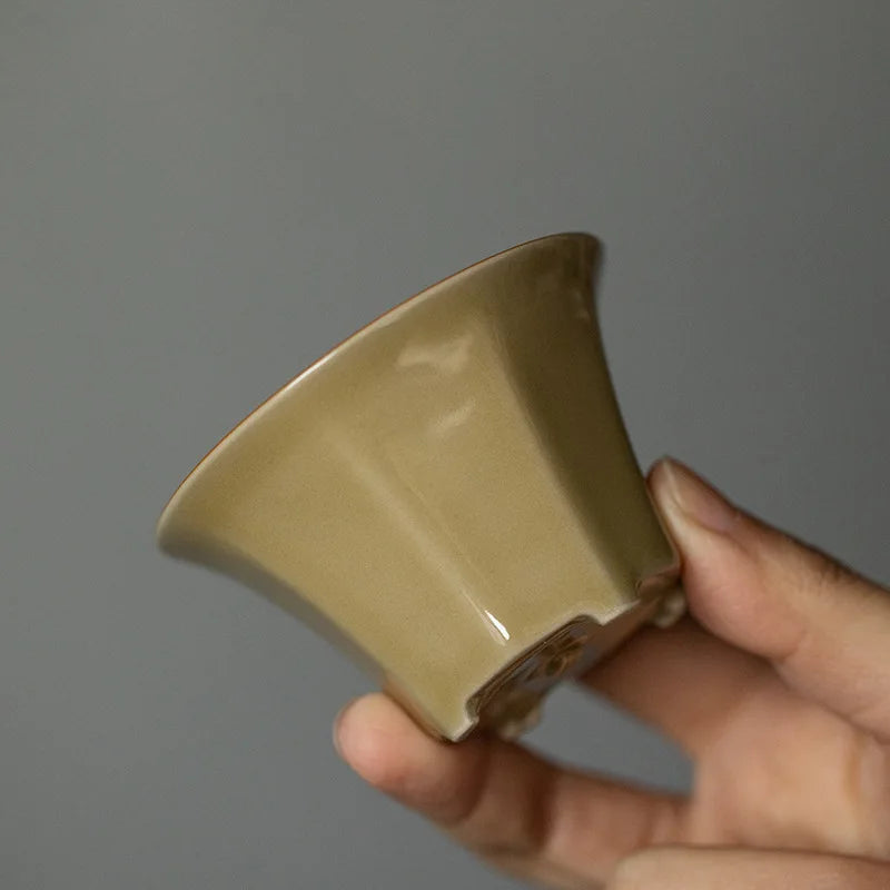 Jingdezhen Ding Ware Yellow Handmade Teacup Wealth Comes From Every Direction Kung Fu Tea Cup Tea Master Cup Tea Bowl