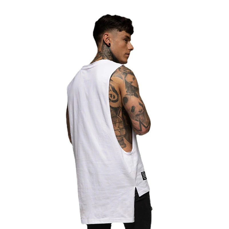 Mens Fashion Tank Top Gym Fitness Workout Baumwolle Ärmelloses T-shirt Sommer Casual Kleidung Männlichen Verlängern Lange Singulett Hip Hop weste