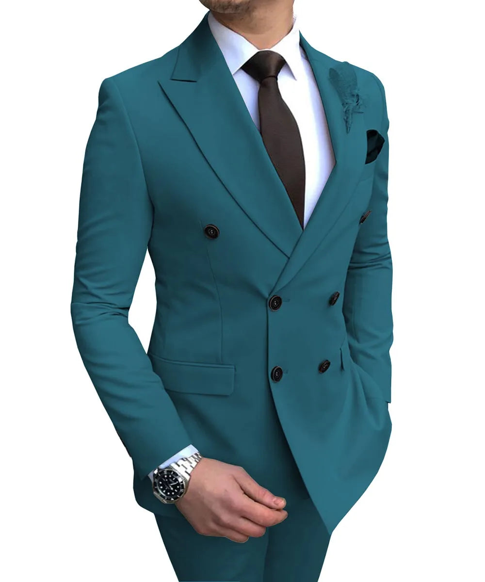 2024 Neuer beigefarbener Herrenanzug, 2-teilig, zweireihig, Reverskragen, flach, schmale Passform, lässiger Smoking für Hochzeit (Blazer + Hose)