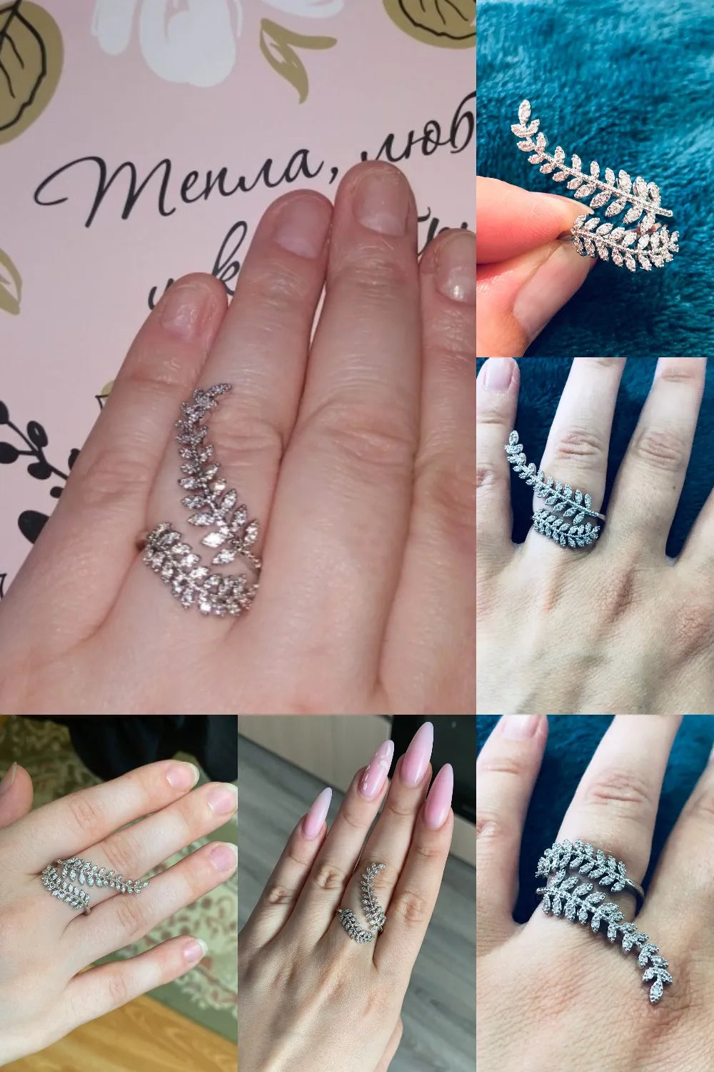 Huitan Anmutige Blätter Beide Ende der Offenen Ring Silber Farbe Mädchen Cocktail Party Ringe Glanz Kristall Zirkon Mode Frauen Schmuck