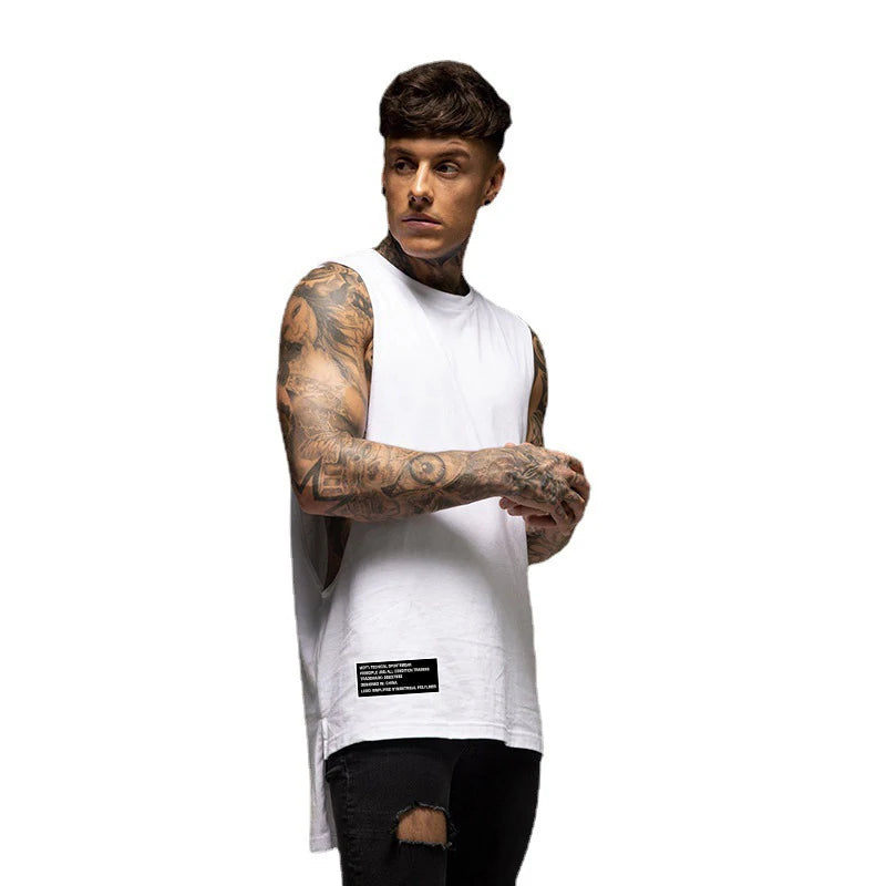 Mens Fashion Tank Top Gym Fitness Workout Baumwolle Ärmelloses T-shirt Sommer Casual Kleidung Männlichen Verlängern Lange Singulett Hip Hop weste