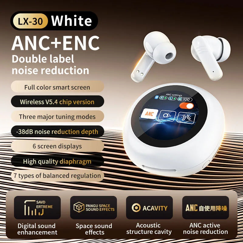 LX30 Wireless Gaming Headset TWS Earbuds with ANC/ENC Wireless Charging Digital Display 5.4 Low Latency IPX4 Waterproof