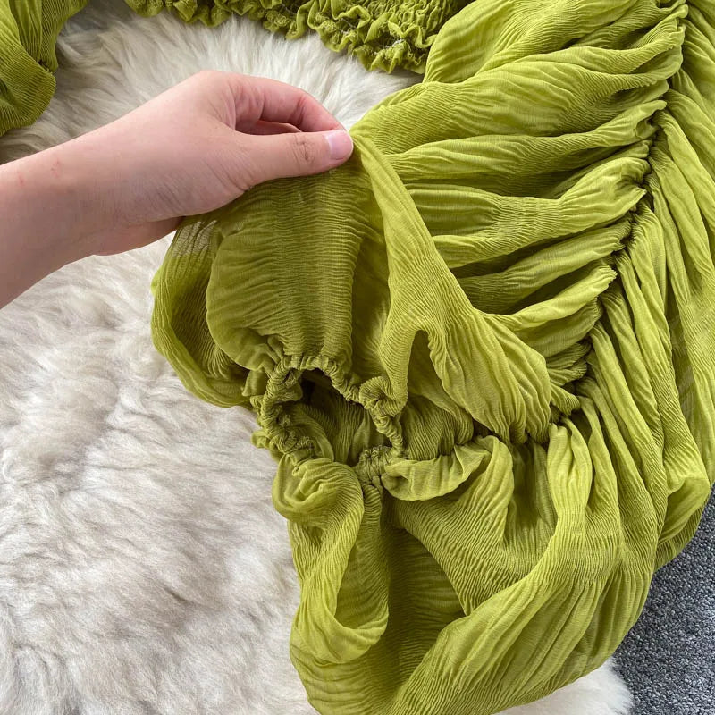 Sommer Sexy Drapierte Chiffon Bluse Für Frauen Elegante V-ausschnitt Puff Langarm Kurze Tops Weibliche Dünne Party Shirts 2022 Neue Mode
