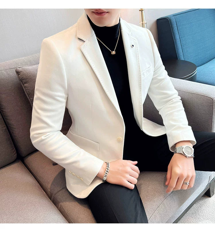 New Fashion Suit Coat Men's Slim Fit Deerskin Velvet Elegant Luxury Blazer Coat Business Casual Wedding Plus Size Suit 4XL-S