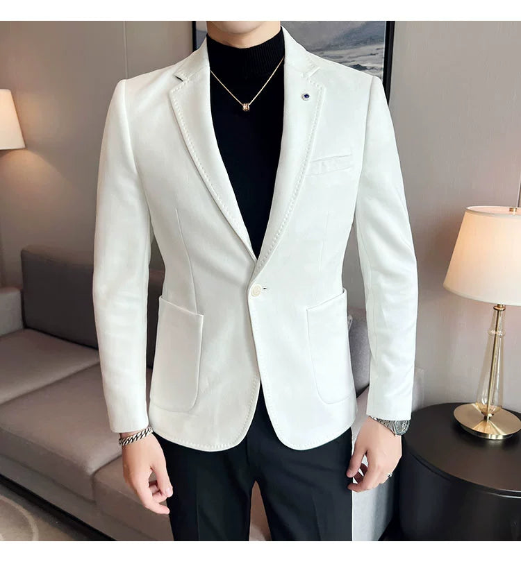 New Fashion Suit Coat Men's Slim Fit Deerskin Velvet Elegant Luxury Blazer Coat Business Casual Wedding Plus Size Suit 4XL-S