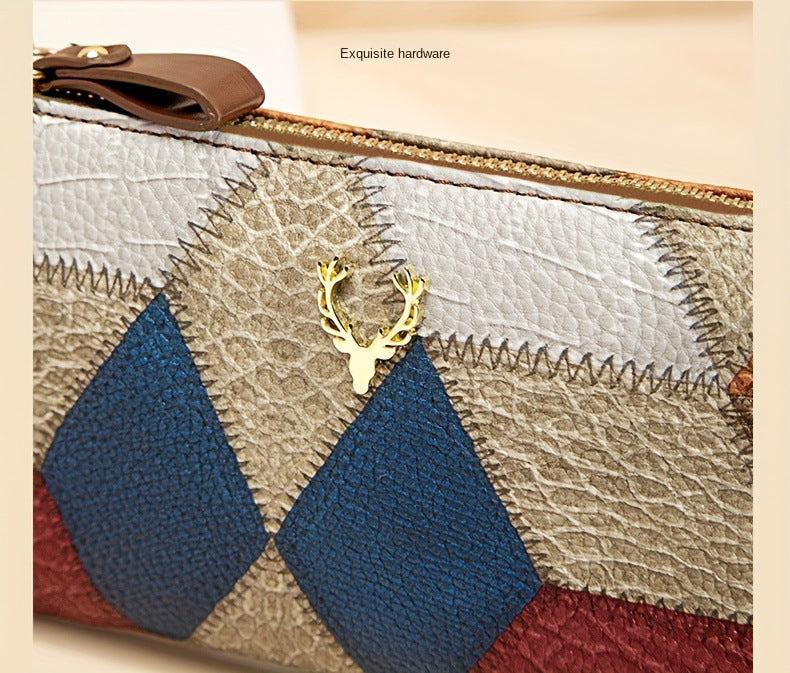 New Fashion Small Square Bag, Cross-Border High-End Retro Wallet, Versatile Zipper Bag, Women's Trendy Color-Blocking Clutch Bag