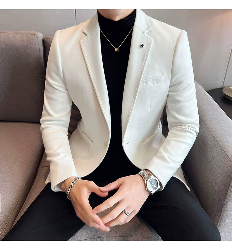 New Fashion Suit Coat Men's Slim Fit Deerskin Velvet Elegant Luxury Blazer Coat Business Casual Wedding Plus Size Suit 4XL-S
