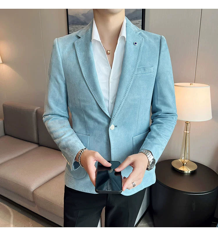 New Fashion Suit Coat Men's Slim Fit Deerskin Velvet Elegant Luxury Blazer Coat Business Casual Wedding Plus Size Suit 4XL-S