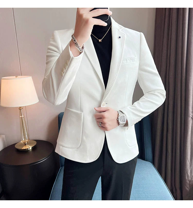 New Fashion Suit Coat Men's Slim Fit Deerskin Velvet Elegant Luxury Blazer Coat Business Casual Wedding Plus Size Suit 4XL-S