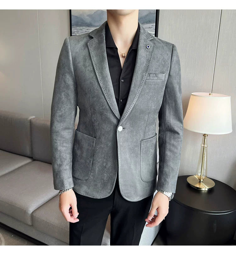 New Fashion Suit Coat Men's Slim Fit Deerskin Velvet Elegant Luxury Blazer Coat Business Casual Wedding Plus Size Suit 4XL-S