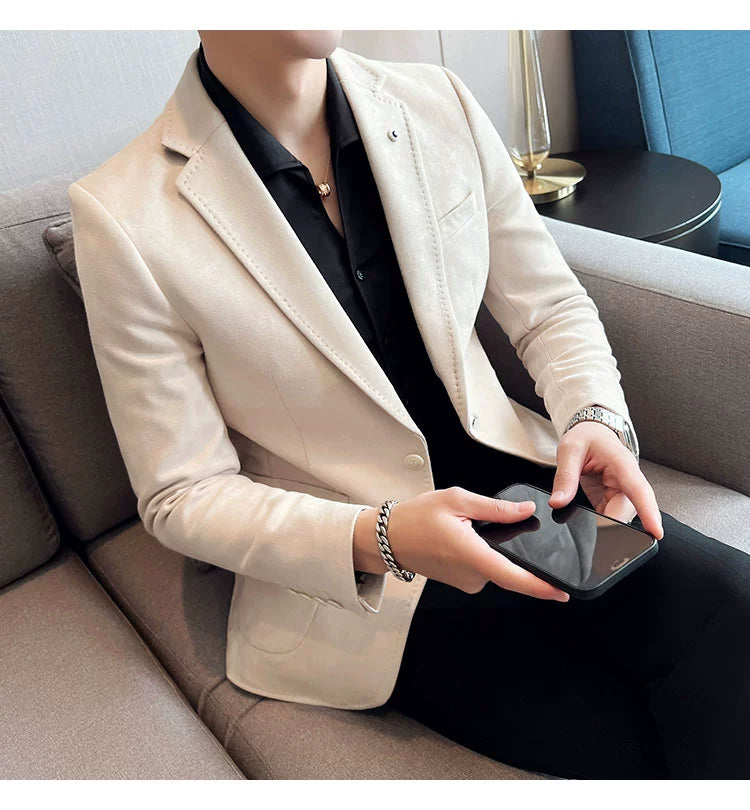 New Fashion Suit Coat Men's Slim Fit Deerskin Velvet Elegant Luxury Blazer Coat Business Casual Wedding Plus Size Suit 4XL-S