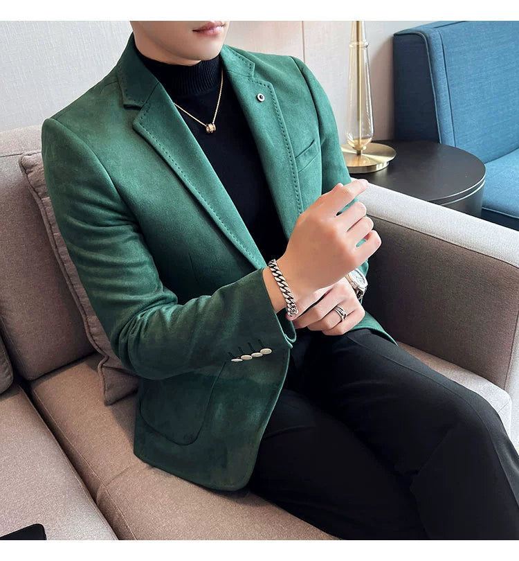 New Fashion Suit Coat Men's Slim Fit Deerskin Velvet Elegant Luxury Blazer Coat Business Casual Wedding Plus Size Suit 4XL-S