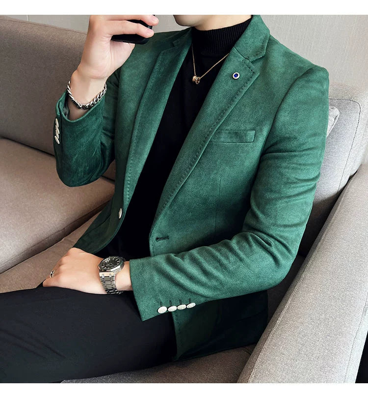 New Fashion Suit Coat Men's Slim Fit Deerskin Velvet Elegant Luxury Blazer Coat Business Casual Wedding Plus Size Suit 4XL-S