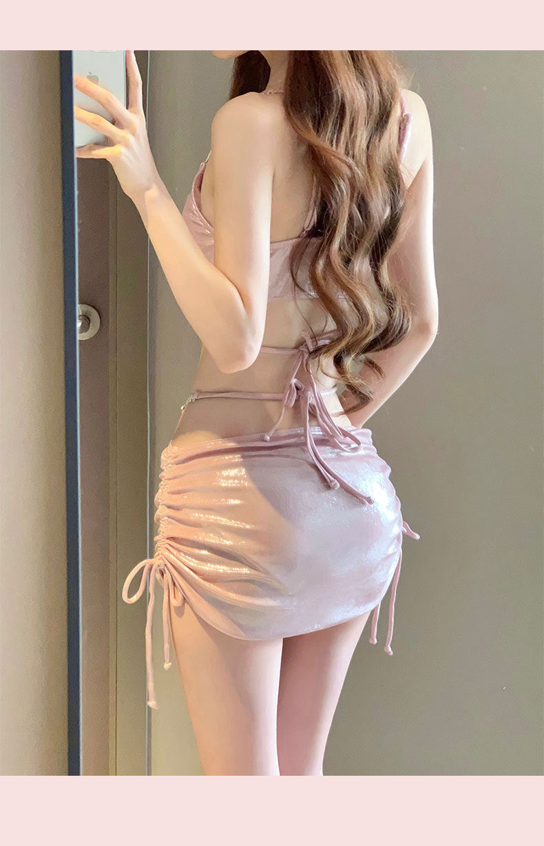 2025 New Bikini Swimsuit Female Sexy Three-Piece Set Rhinestone High-End Split Seaside Resort Hot Spring Swimsuit