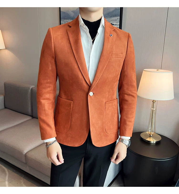 New Fashion Suit Coat Men's Slim Fit Deerskin Velvet Elegant Luxury Blazer Coat Business Casual Wedding Plus Size Suit 4XL-S