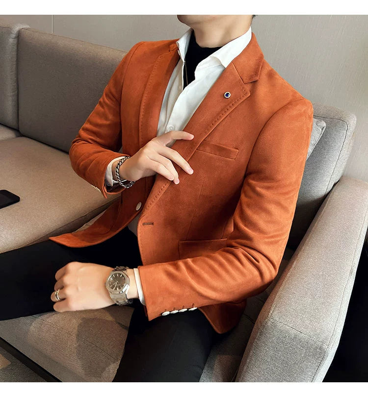 New Fashion Suit Coat Men's Slim Fit Deerskin Velvet Elegant Luxury Blazer Coat Business Casual Wedding Plus Size Suit 4XL-S