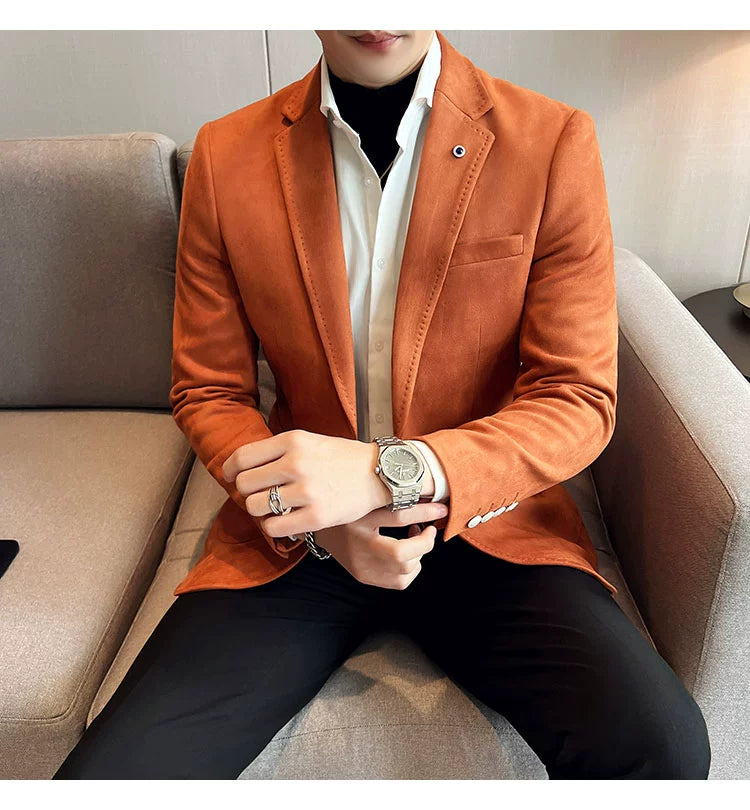 New Fashion Suit Coat Men's Slim Fit Deerskin Velvet Elegant Luxury Blazer Coat Business Casual Wedding Plus Size Suit 4XL-S
