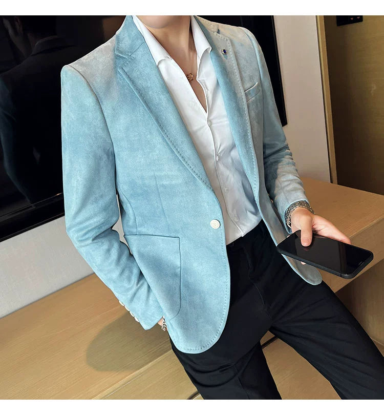 New Fashion Suit Coat Men's Slim Fit Deerskin Velvet Elegant Luxury Blazer Coat Business Casual Wedding Plus Size Suit 4XL-S