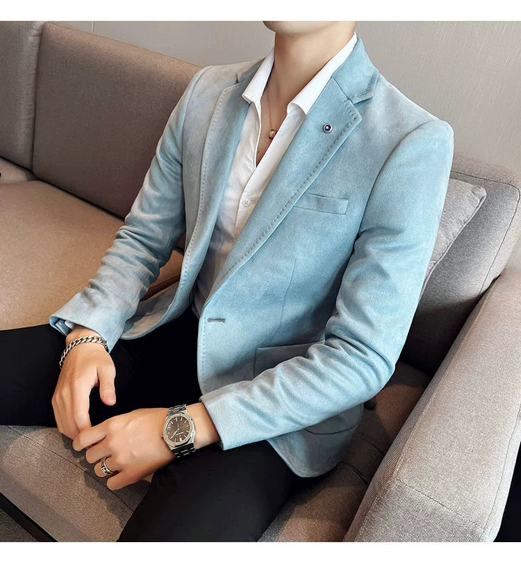 New Fashion Suit Coat Men's Slim Fit Deerskin Velvet Elegant Luxury Blazer Coat Business Casual Wedding Plus Size Suit 4XL-S