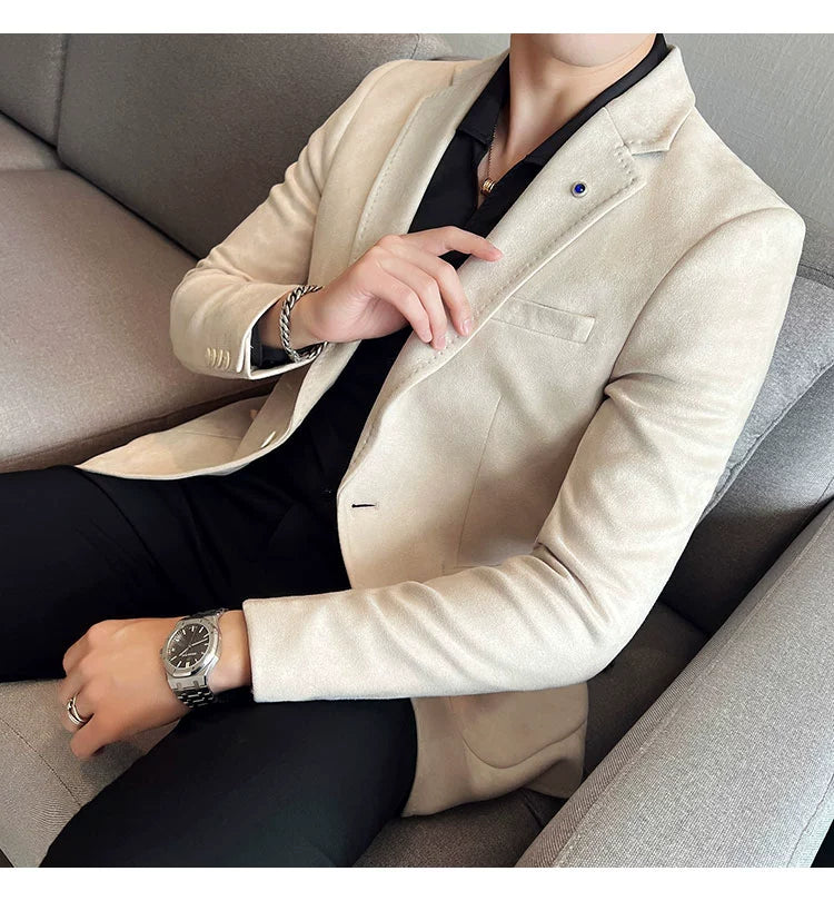 New Fashion Suit Coat Men's Slim Fit Deerskin Velvet Elegant Luxury Blazer Coat Business Casual Wedding Plus Size Suit 4XL-S