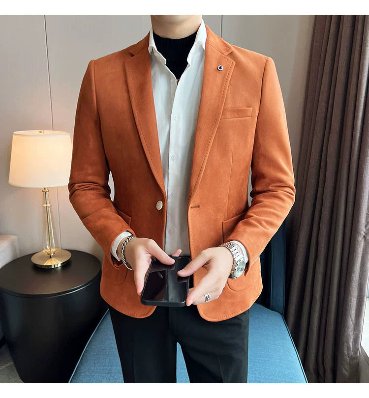 New Fashion Suit Coat Men's Slim Fit Deerskin Velvet Elegant Luxury Blazer Coat Business Casual Wedding Plus Size Suit 4XL-S