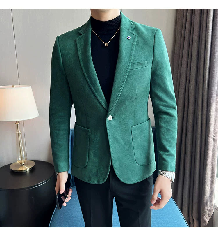 New Fashion Suit Coat Men's Slim Fit Deerskin Velvet Elegant Luxury Blazer Coat Business Casual Wedding Plus Size Suit 4XL-S