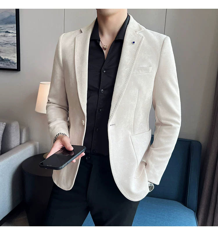 New Fashion Suit Coat Men's Slim Fit Deerskin Velvet Elegant Luxury Blazer Coat Business Casual Wedding Plus Size Suit 4XL-S