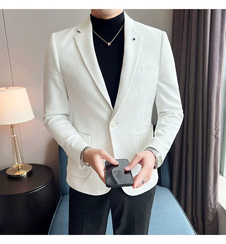 New Fashion Suit Coat Men's Slim Fit Deerskin Velvet Elegant Luxury Blazer Coat Business Casual Wedding Plus Size Suit 4XL-S