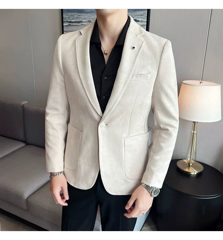 New Fashion Suit Coat Men's Slim Fit Deerskin Velvet Elegant Luxury Blazer Coat Business Casual Wedding Plus Size Suit 4XL-S