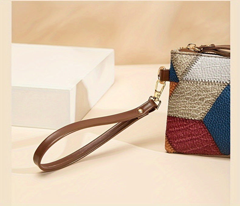 New Fashion Small Square Bag, Cross-Border High-End Retro Wallet, Versatile Zipper Bag, Women's Trendy Color-Blocking Clutch Bag