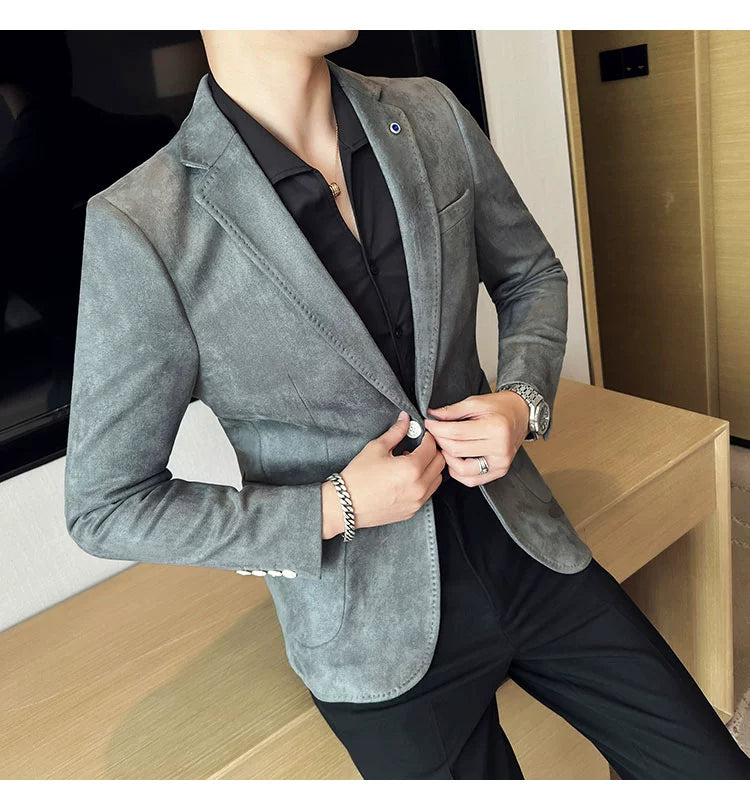 New Fashion Suit Coat Men's Slim Fit Deerskin Velvet Elegant Luxury Blazer Coat Business Casual Wedding Plus Size Suit 4XL-S