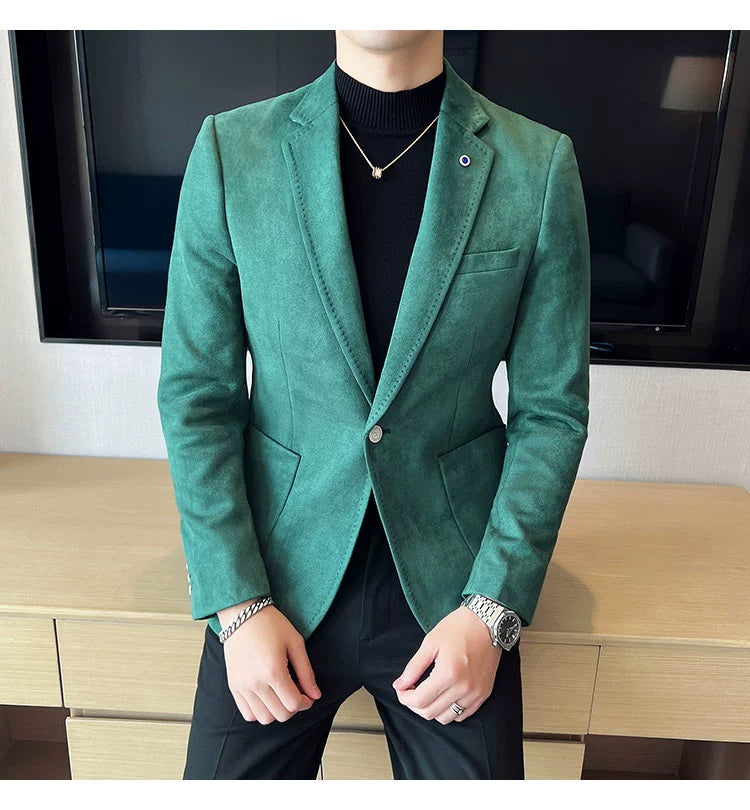 New Fashion Suit Coat Men's Slim Fit Deerskin Velvet Elegant Luxury Blazer Coat Business Casual Wedding Plus Size Suit 4XL-S