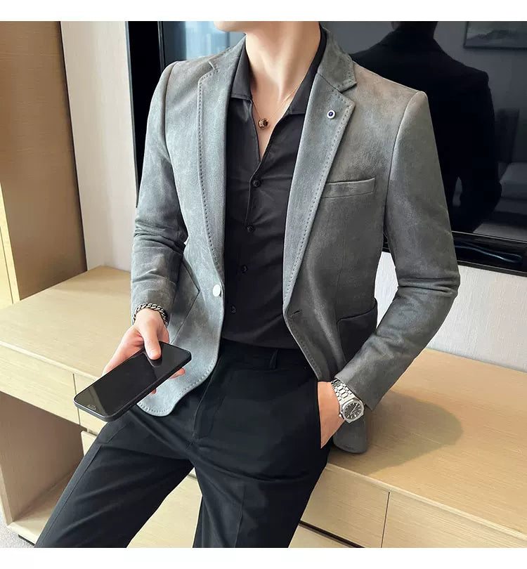 Neue Mode Anzug Mantel männer Slim Fit Hirschleder Samt Elegante Luxus Blazer Mantel Business Casual Hochzeit Plus Größe Anzug 4XL-S
