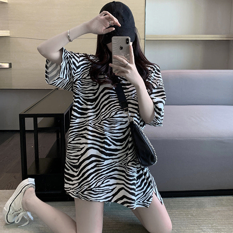 New Korean Women's Clothing Supply Leopard Print Short-Sleeved T-Shirt Women's Summer Mid-Length Women's Bottoming Shirt Top Dropshipping