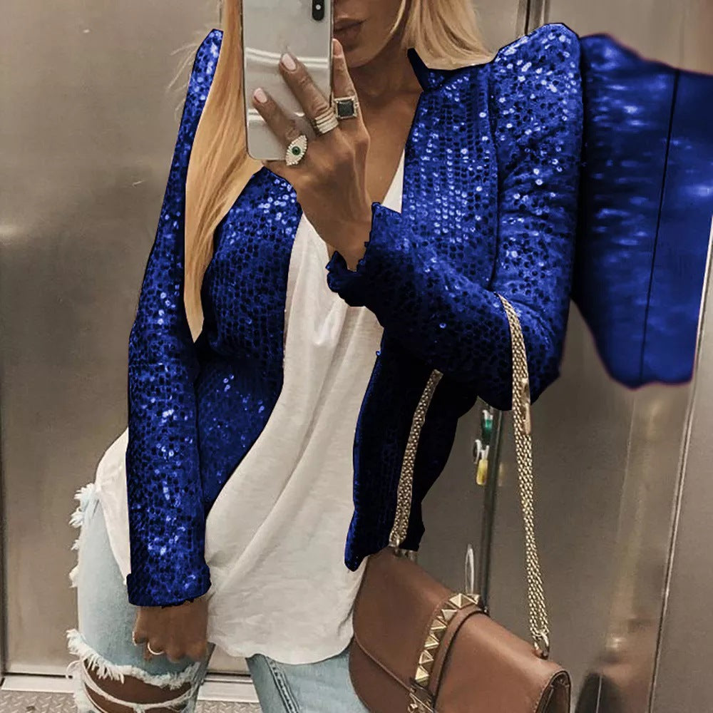 Street Fashion Stehkragen einfarbig Party Flash neue Jacke Strickjacke kurze lässige vielseitige Frauen
