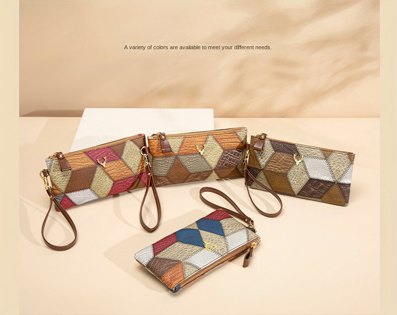 New Fashion Small Square Bag, Cross-Border High-End Retro Wallet, Versatile Zipper Bag, Women's Trendy Color-Blocking Clutch Bag