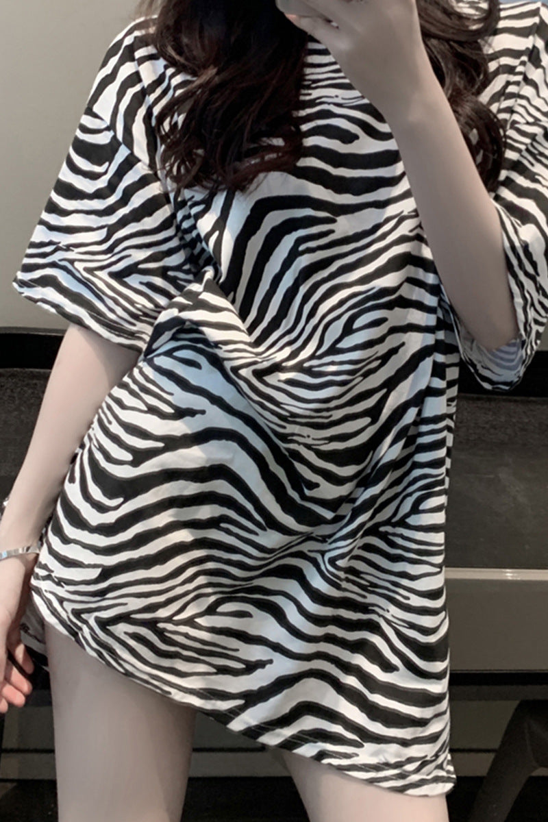 New Korean Women's Clothing Supply Leopard Print Short-Sleeved T-Shirt Women's Summer Mid-Length Women's Bottoming Shirt Top Dropshipping