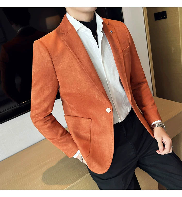 New Fashion Suit Coat Men's Slim Fit Deerskin Velvet Elegant Luxury Blazer Coat Business Casual Wedding Plus Size Suit 4XL-S