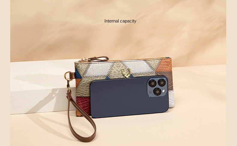 New Fashion Small Square Bag, Cross-Border High-End Retro Wallet, Versatile Zipper Bag, Women's Trendy Color-Blocking Clutch Bag