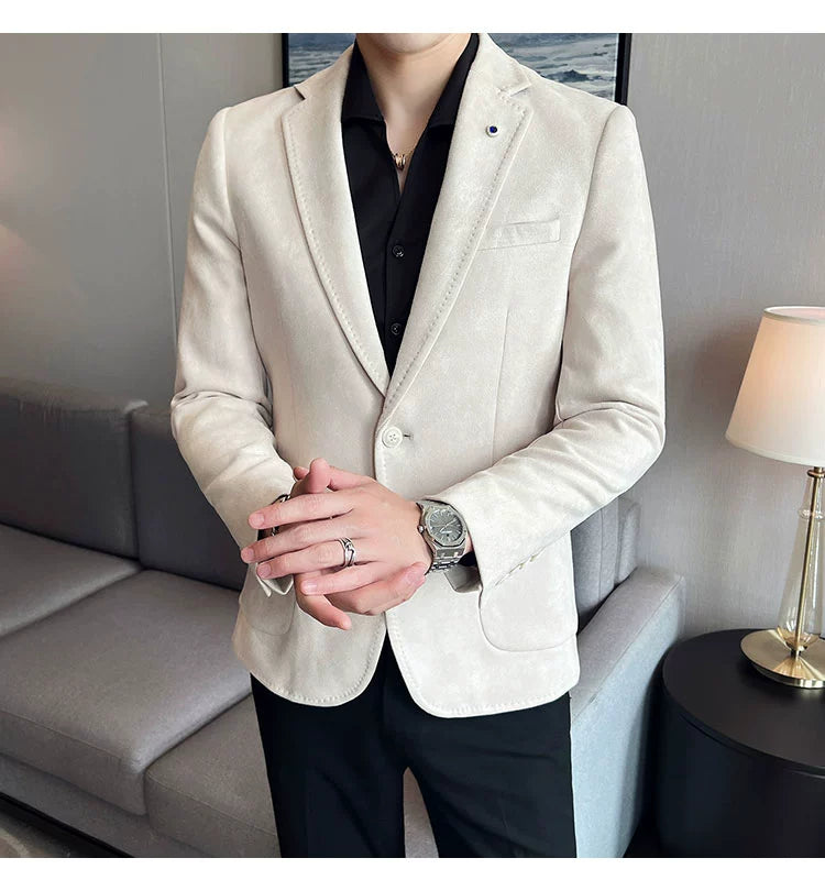 New Fashion Suit Coat Men's Slim Fit Deerskin Velvet Elegant Luxury Blazer Coat Business Casual Wedding Plus Size Suit 4XL-S