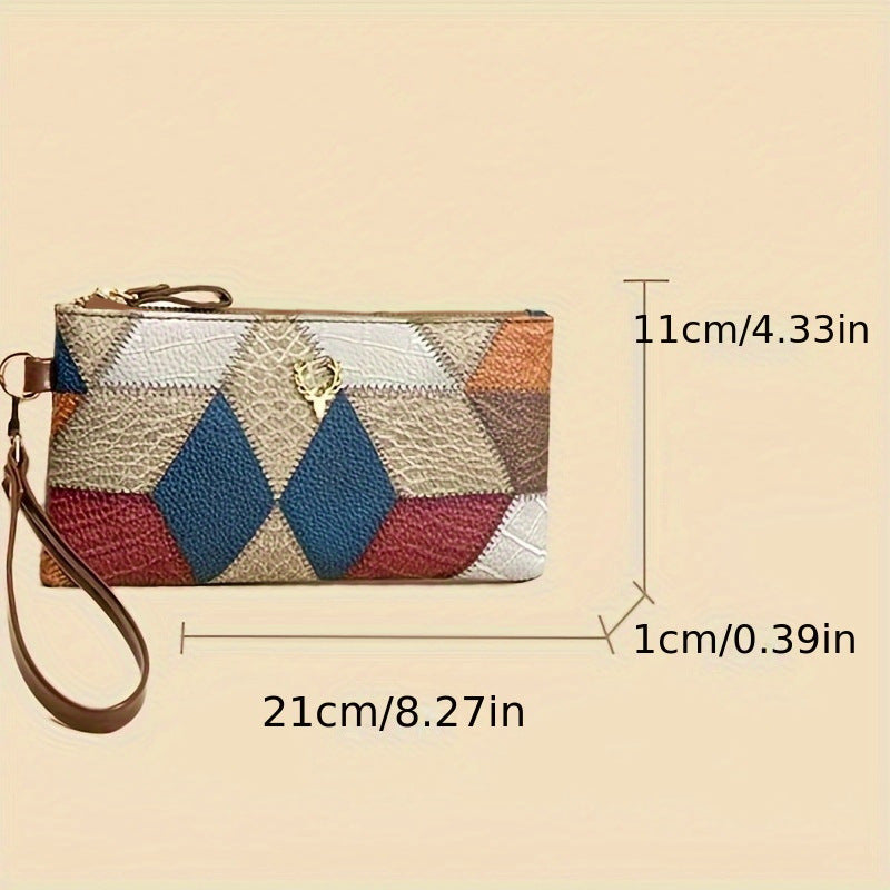 New Fashion Small Square Bag, Cross-Border High-End Retro Wallet, Versatile Zipper Bag, Women's Trendy Color-Blocking Clutch Bag