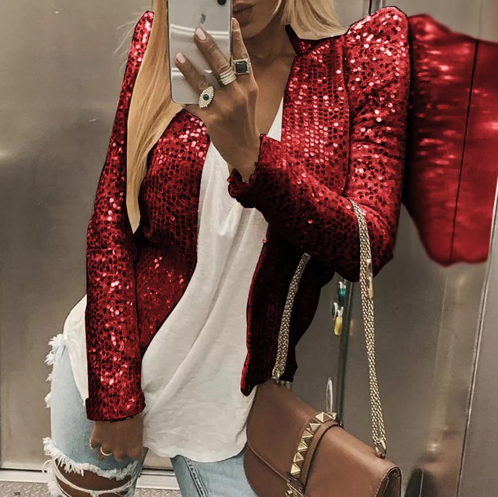 Street Fashion Stehkragen einfarbig Party Flash neue Jacke Strickjacke kurze lässige vielseitige Frauen