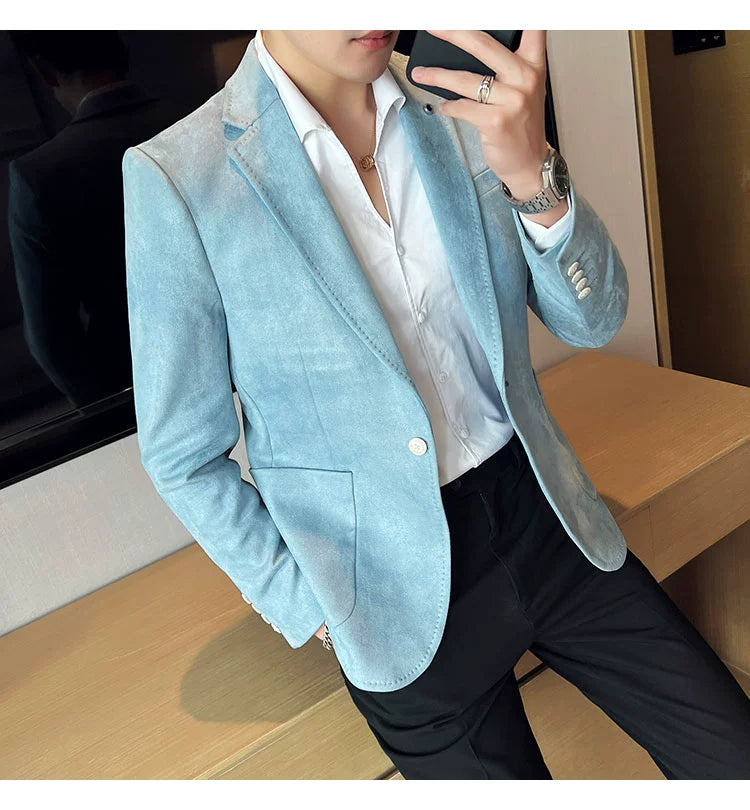 New Fashion Suit Coat Men's Slim Fit Deerskin Velvet Elegant Luxury Blazer Coat Business Casual Wedding Plus Size Suit 4XL-S